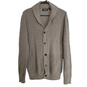Chaps Cardigan Preppy Gray Shawl Neck Cardigan 100%‎ Cotton Button Sweater SZ:S